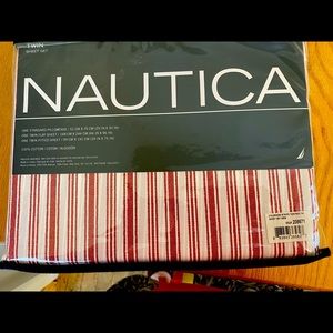 Nautica twin sheet set new in package red, white